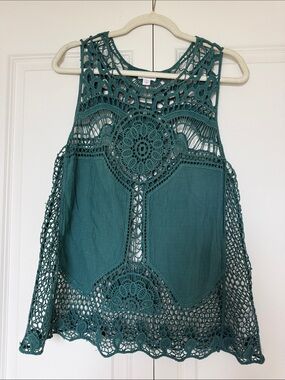 Xhilaration Teal Crochet Lace Cutout Camisole